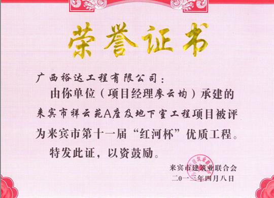 2013年來賓市第十一屆“紅河杯”優(yōu)質工程