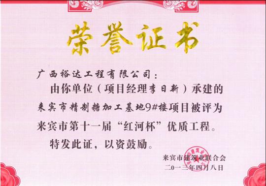 2013年來賓市第十一屆“紅河杯”優(yōu)質工程