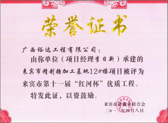 2013年來賓市第十一屆“紅河杯”優(yōu)質工程