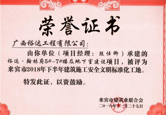 來賓市2018年下半年安全文明標準化工地（裕達。翰林府5#-7#樓及地下室）